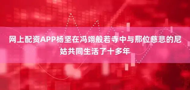 网上配资APP杨坚在冯翊般若寺中与那位慈悲的尼姑共同生活了十多年